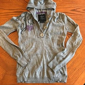 Fox Riders Co Pullover Sweater Grey Purple EUC